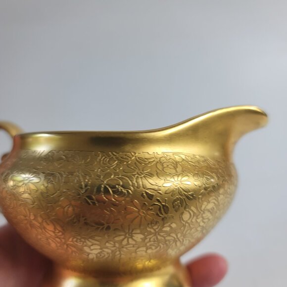 Tirschenreuth Bavaria Gold Encrusted Creamer Rose & Daisy - Picture 4 of 13